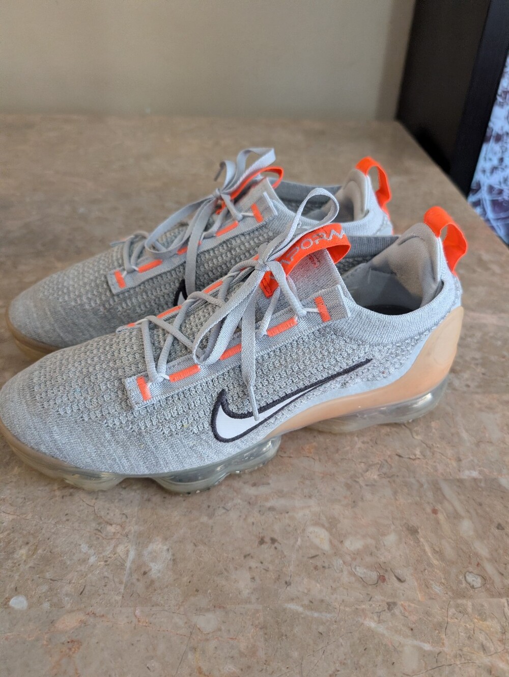 Nike Air Vapor Max (2021) Flyknit GS "Grey Fog Bright  Mango Shoes Men Size 10.5 - Picture 2 of 12